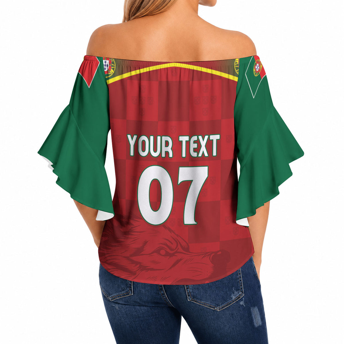 Portugal Rugby Custom Os Lobos Off Shoulder Wrap Waist Top Bandeira das Quinas Inspired