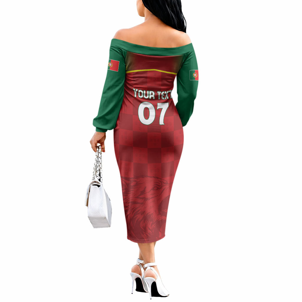Portugal Rugby Custom Os Lobos Off The Shoulder Long Sleeve Dress Bandeira das Quinas Inspired