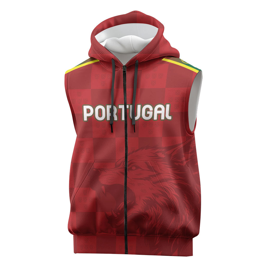 Portugal Rugby Custom Os Lobos Sleeveless Zip Hoodie Bandeira das Quinas Inspired