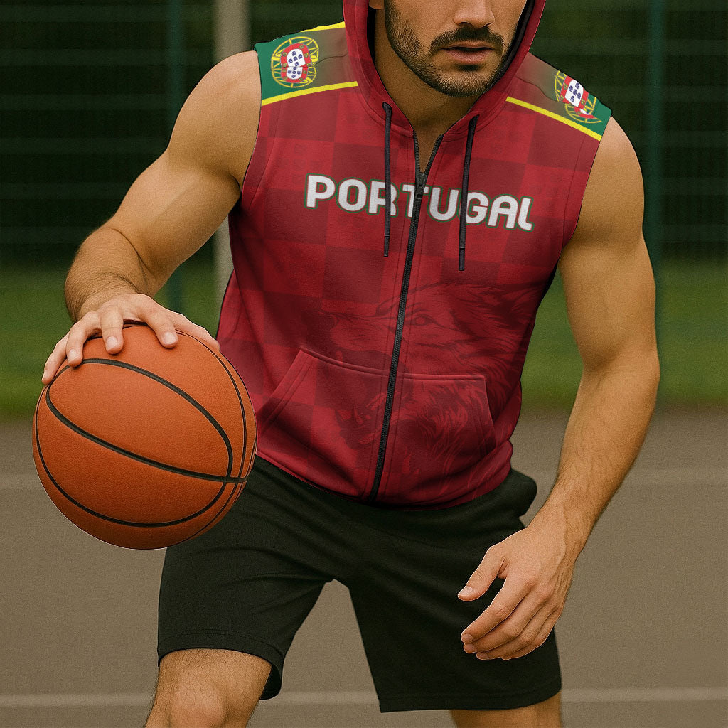 Portugal Rugby Custom Os Lobos Sleeveless Zip Hoodie Bandeira das Quinas Inspired