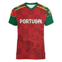Portugal Rugby Custom Os Lobos Women V-Neck T-Shirt Bandeira das Quinas Inspired
