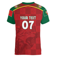 Portugal Rugby Custom Os Lobos Women V-Neck T-Shirt Bandeira das Quinas Inspired