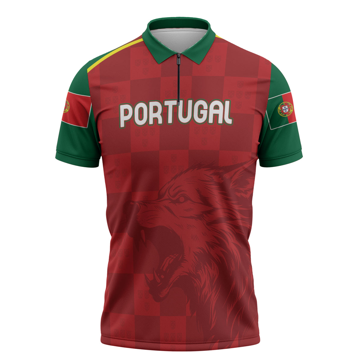 Portugal Rugby Custom Os Lobos Zipper Polo Shirt Bandeira das Quinas Inspired