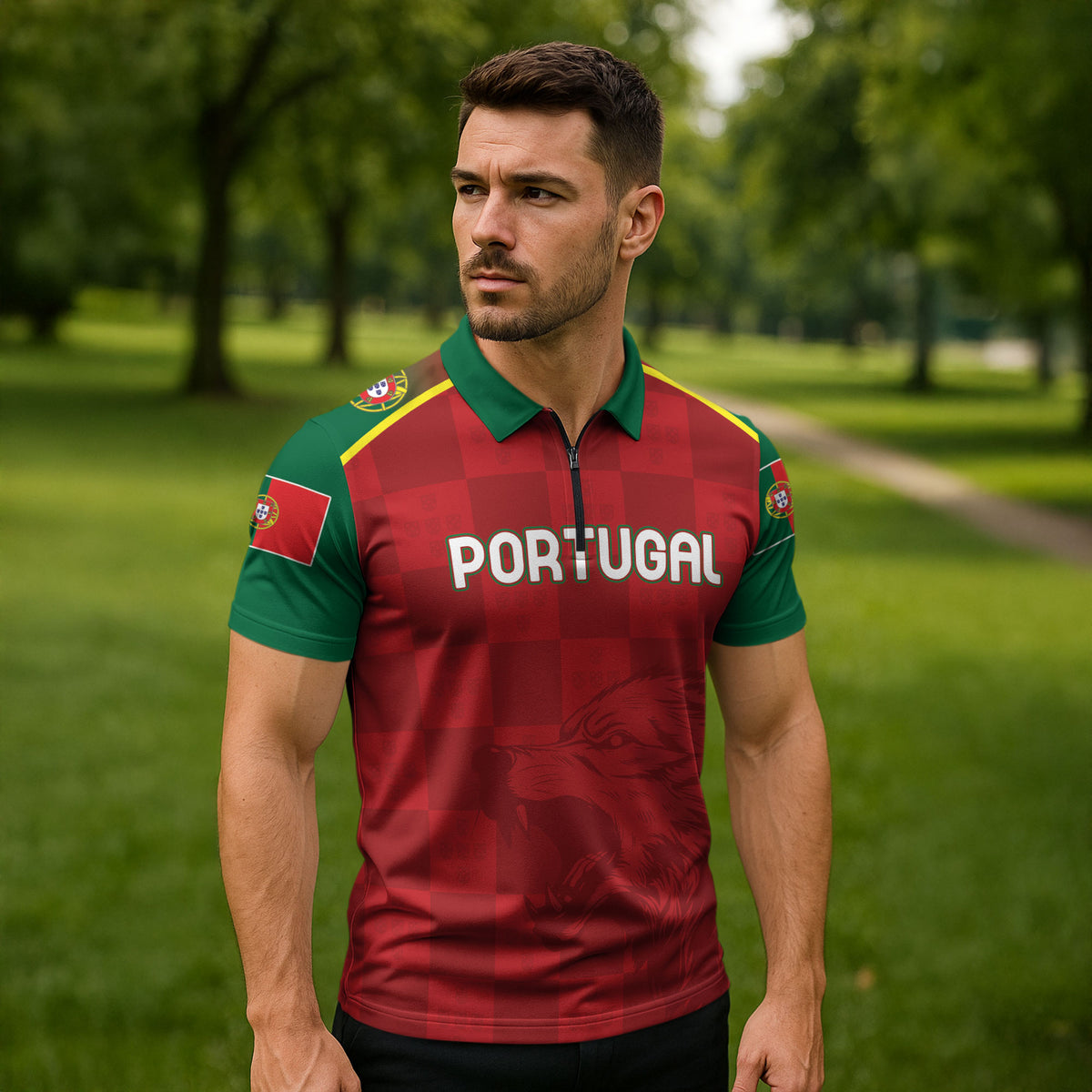 Portugal Rugby Custom Os Lobos Zipper Polo Shirt Bandeira das Quinas Inspired