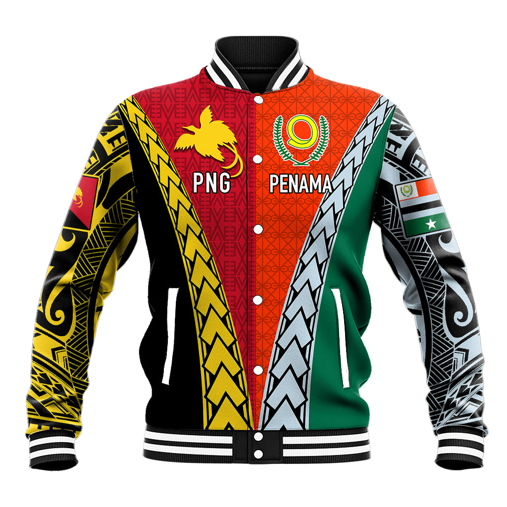 Personalised Papua New Guinea Mix Penama Baseball Jacket Tribal Patterns Half-Half Style LT7 - Wonder Print Shop