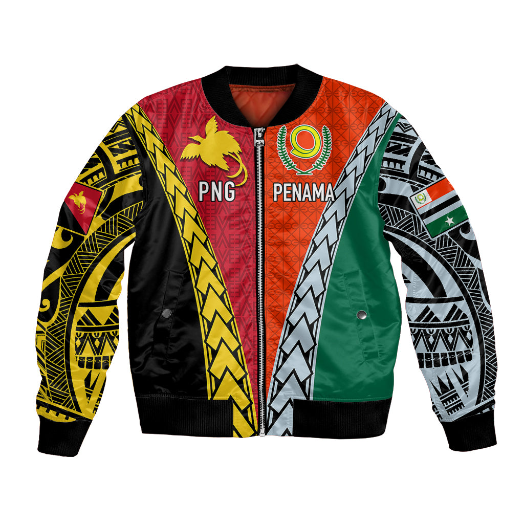 Personalised Papua New Guinea Mix Penama Bomber Jacket Tribal Patterns Half-Half Style LT7 - Wonder Print Shop