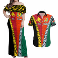 Personalised Papua New Guinea Mix Penama Couples Matching Off Shoulder Maxi Dress and Hawaiian Shirt Tribal Patterns Half-Half Style LT7 - Wonder Print Shop