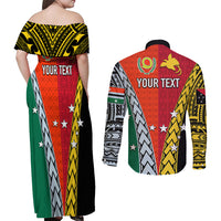 Personalised Papua New Guinea Mix Penama Couples Matching Off Shoulder Maxi Dress and Long Sleeve Button Shirts Tribal Patterns Half-Half Style LT7 - Wonder Print Shop