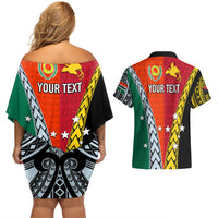 Personalised Papua New Guinea Mix Penama Couples Matching Off Shoulder Short Dress and Hawaiian Shirt Tribal Patterns Half-Half Style LT7 - Wonder Print Shop