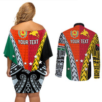 Personalised Papua New Guinea Mix Penama Couples Matching Off Shoulder Short Dress and Long Sleeve Button Shirts Tribal Patterns Half-Half Style LT7 - Wonder Print Shop