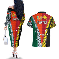 Personalised Papua New Guinea Mix Penama Couples Matching Off The Shoulder Long Sleeve Dress and Hawaiian Shirt Tribal Patterns Half-Half Style LT7 - Wonder Print Shop