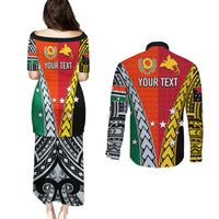 Personalised Papua New Guinea Mix Penama Couples Matching Puletasi Dress and Long Sleeve Button Shirts Tribal Patterns Half-Half Style LT7 - Wonder Print Shop
