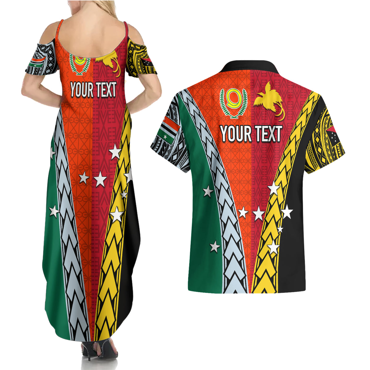 Personalised Papua New Guinea Mix Penama Couples Matching Summer Maxi Dress and Hawaiian Shirt Tribal Patterns Half-Half Style LT7 - Wonder Print Shop