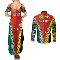 Personalised Papua New Guinea Mix Penama Couples Matching Summer Maxi Dress and Long Sleeve Button Shirts Tribal Patterns Half-Half Style LT7 - Wonder Print Shop