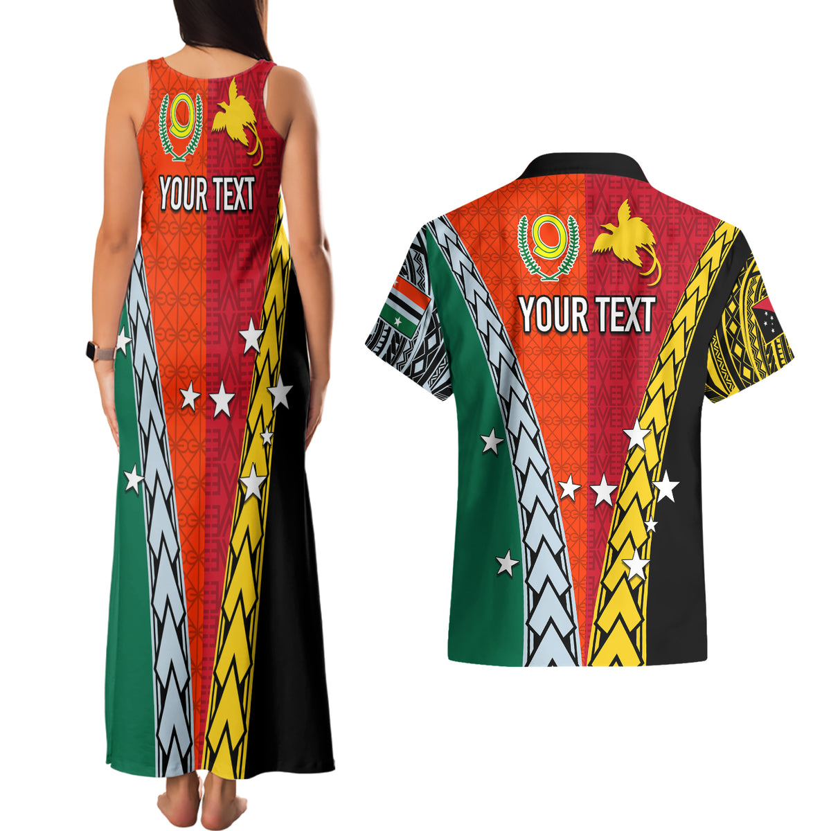 Personalised Papua New Guinea Mix Penama Couples Matching Tank Maxi Dress and Hawaiian Shirt Tribal Patterns Half-Half Style LT7 - Wonder Print Shop
