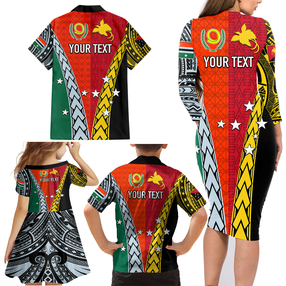 Personalised Papua New Guinea Mix Penama Family Matching Long Sleeve Bodycon Dress and Hawaiian Shirt Tribal Patterns Half-Half Style LT7 - Wonder Print Shop