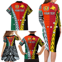 Personalised Papua New Guinea Mix Penama Family Matching Long Sleeve Bodycon Dress and Hawaiian Shirt Tribal Patterns Half-Half Style LT7 - Wonder Print Shop