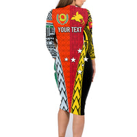 Personalised Papua New Guinea Mix Penama Family Matching Long Sleeve Bodycon Dress and Hawaiian Shirt Tribal Patterns Half-Half Style LT7 - Wonder Print Shop