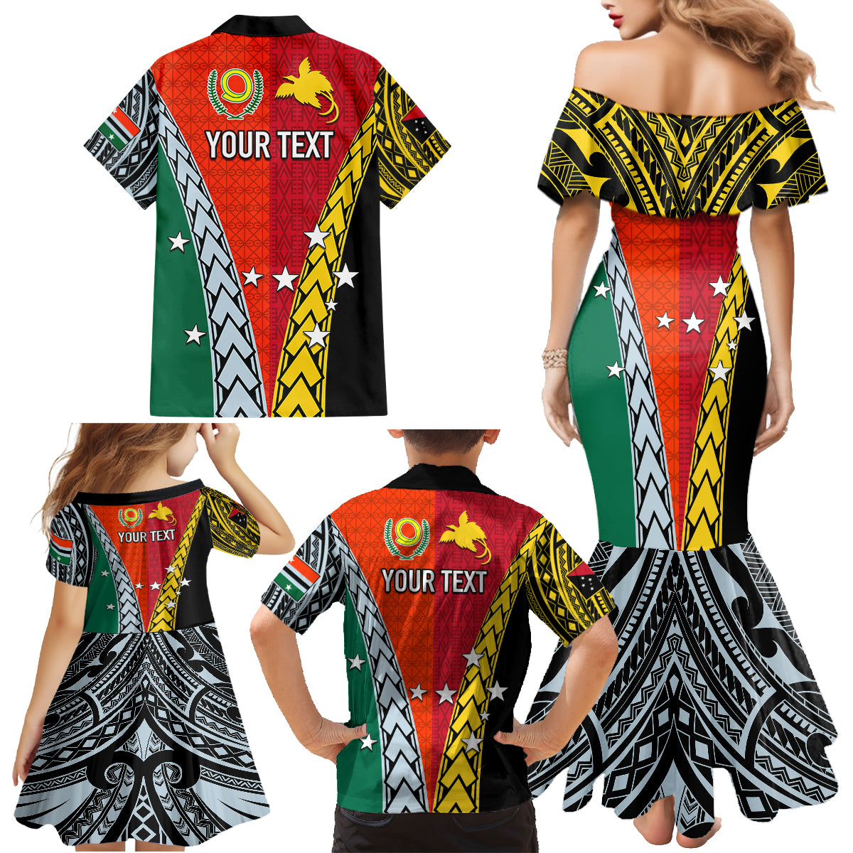 Personalised Papua New Guinea Mix Penama Family Matching Mermaid Dress and Hawaiian Shirt Tribal Patterns Half-Half Style LT7 - Wonder Print Shop