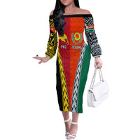 Personalised Papua New Guinea Mix Penama Family Matching Off Shoulder Long Sleeve Dress and Hawaiian Shirt Tribal Patterns Half-Half Style - Wonder Print Shop