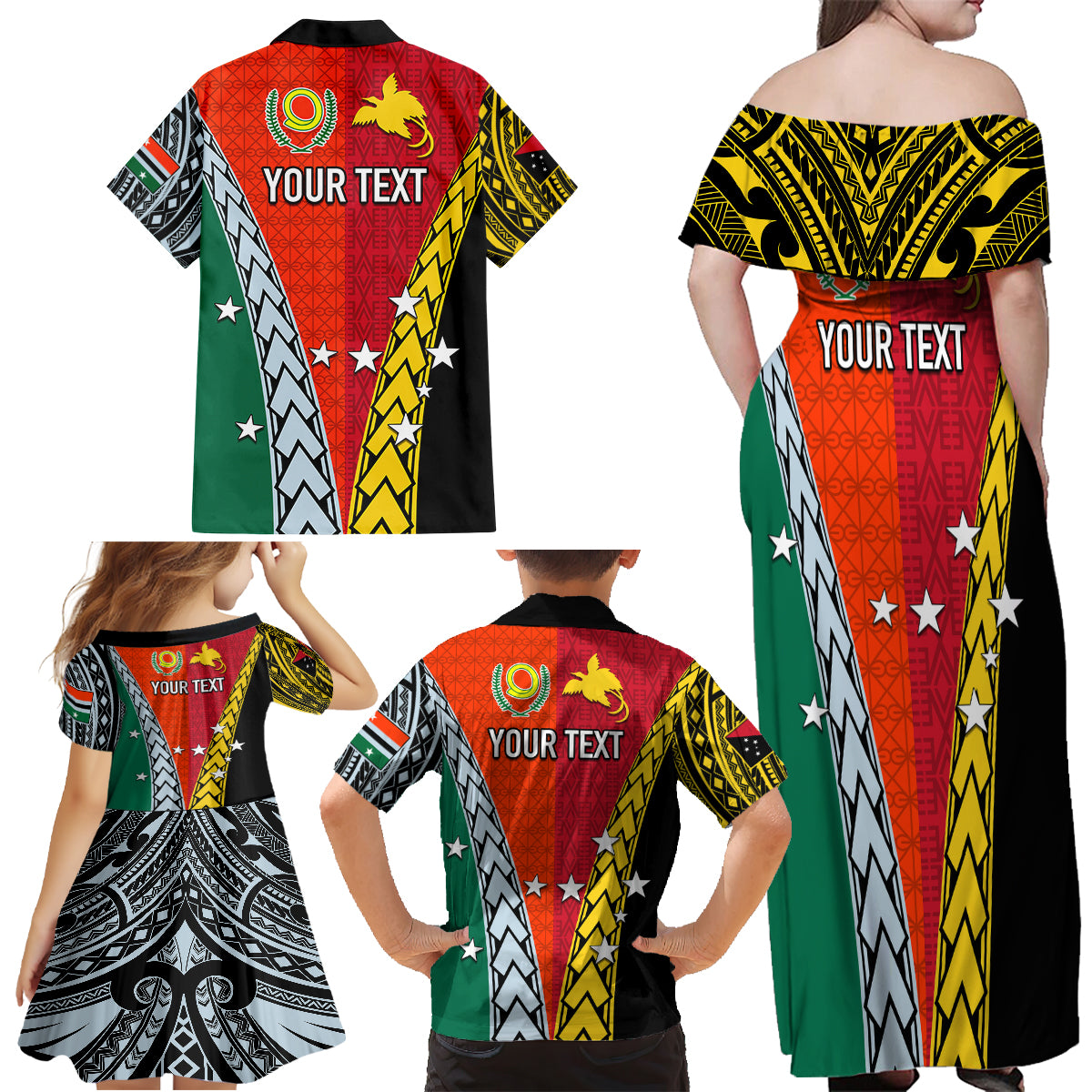 Personalised Papua New Guinea Mix Penama Family Matching Off Shoulder Maxi Dress and Hawaiian Shirt Tribal Patterns Half-Half Style LT7 - Wonder Print Shop