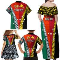 Personalised Papua New Guinea Mix Penama Family Matching Off Shoulder Maxi Dress and Hawaiian Shirt Tribal Patterns Half-Half Style LT7 - Wonder Print Shop