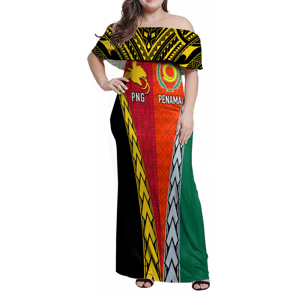 Personalised Papua New Guinea Mix Penama Family Matching Off Shoulder Maxi Dress and Hawaiian Shirt Tribal Patterns Half-Half Style LT7 - Wonder Print Shop