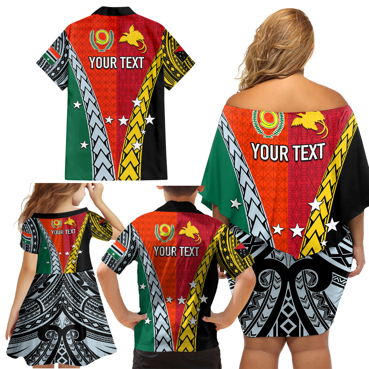 Personalised Papua New Guinea Mix Penama Family Matching Off Shoulder Short Dress and Hawaiian Shirt Tribal Patterns Half-Half Style LT7 - Wonder Print Shop