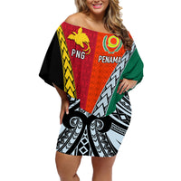 Personalised Papua New Guinea Mix Penama Family Matching Off Shoulder Short Dress and Hawaiian Shirt Tribal Patterns Half-Half Style LT7 - Wonder Print Shop