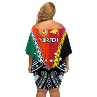 Personalised Papua New Guinea Mix Penama Family Matching Off Shoulder Short Dress and Hawaiian Shirt Tribal Patterns Half-Half Style LT7 - Wonder Print Shop