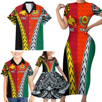 Personalised Papua New Guinea Mix Penama Family Matching Short Sleeve Bodycon Dress and Hawaiian Shirt Tribal Patterns Half-Half Style - Wonder Print Shop