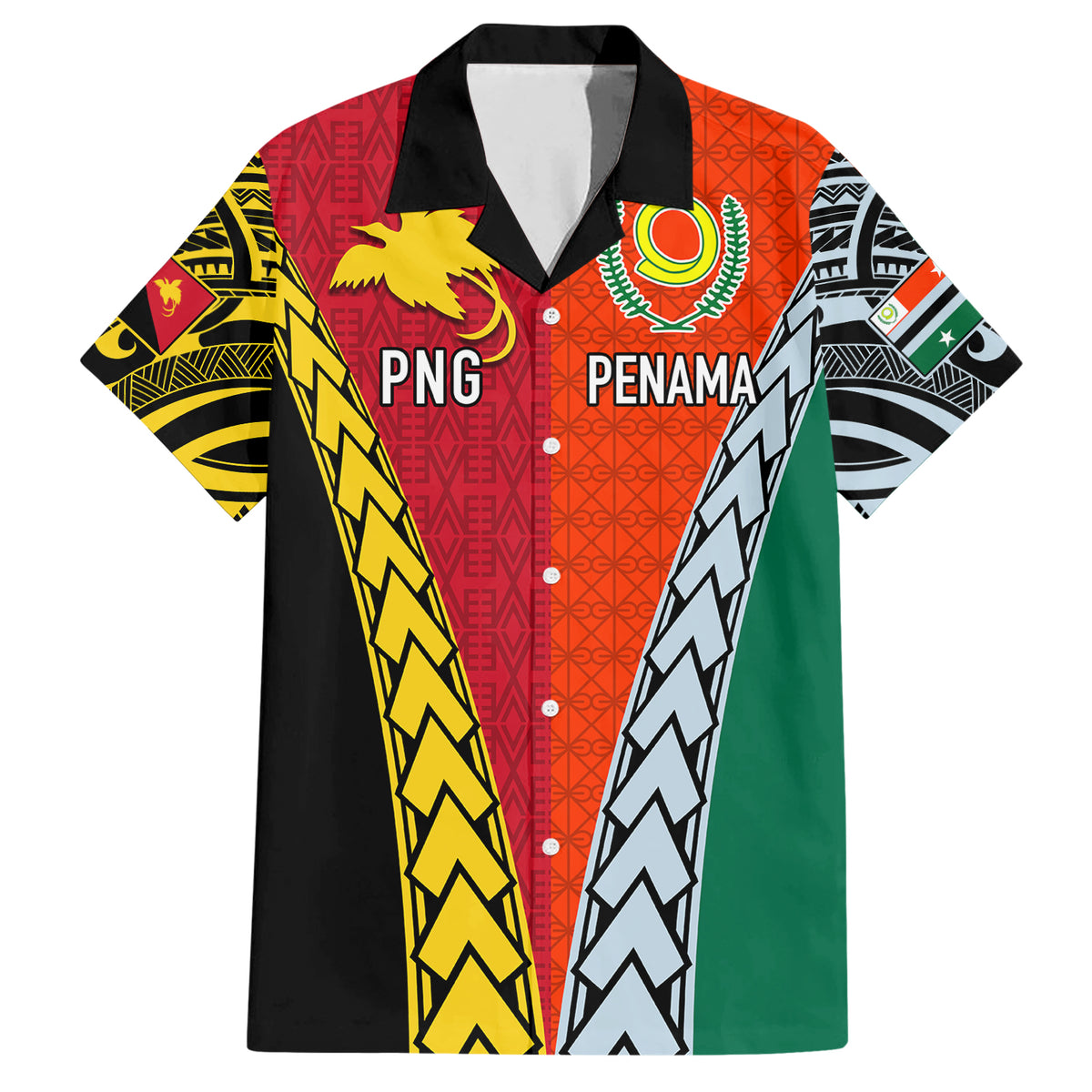 Personalised Papua New Guinea Mix Penama Family Matching Short Sleeve Bodycon Dress and Hawaiian Shirt Tribal Patterns Half-Half Style - Wonder Print Shop