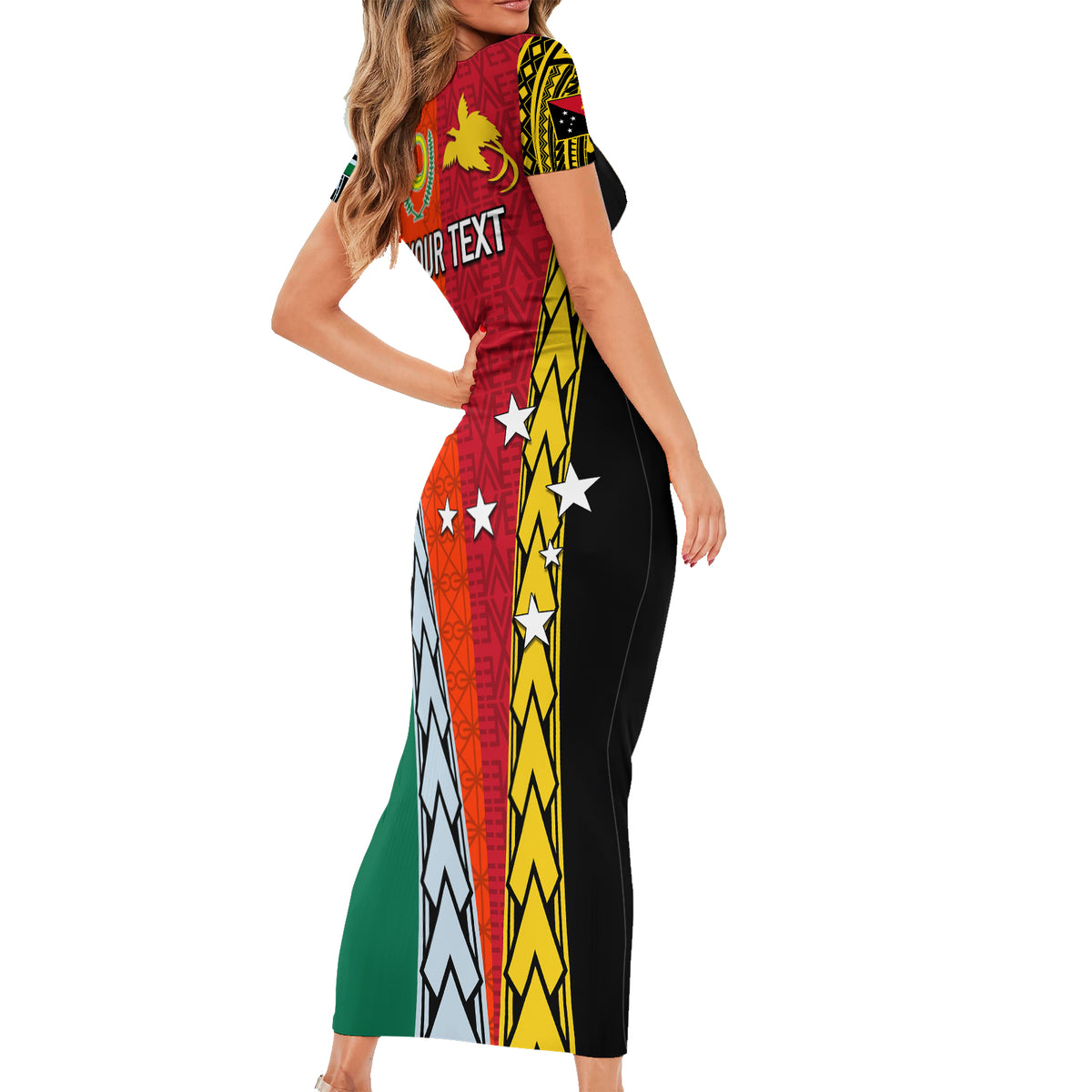 Personalised Papua New Guinea Mix Penama Family Matching Short Sleeve Bodycon Dress and Hawaiian Shirt Tribal Patterns Half-Half Style - Wonder Print Shop