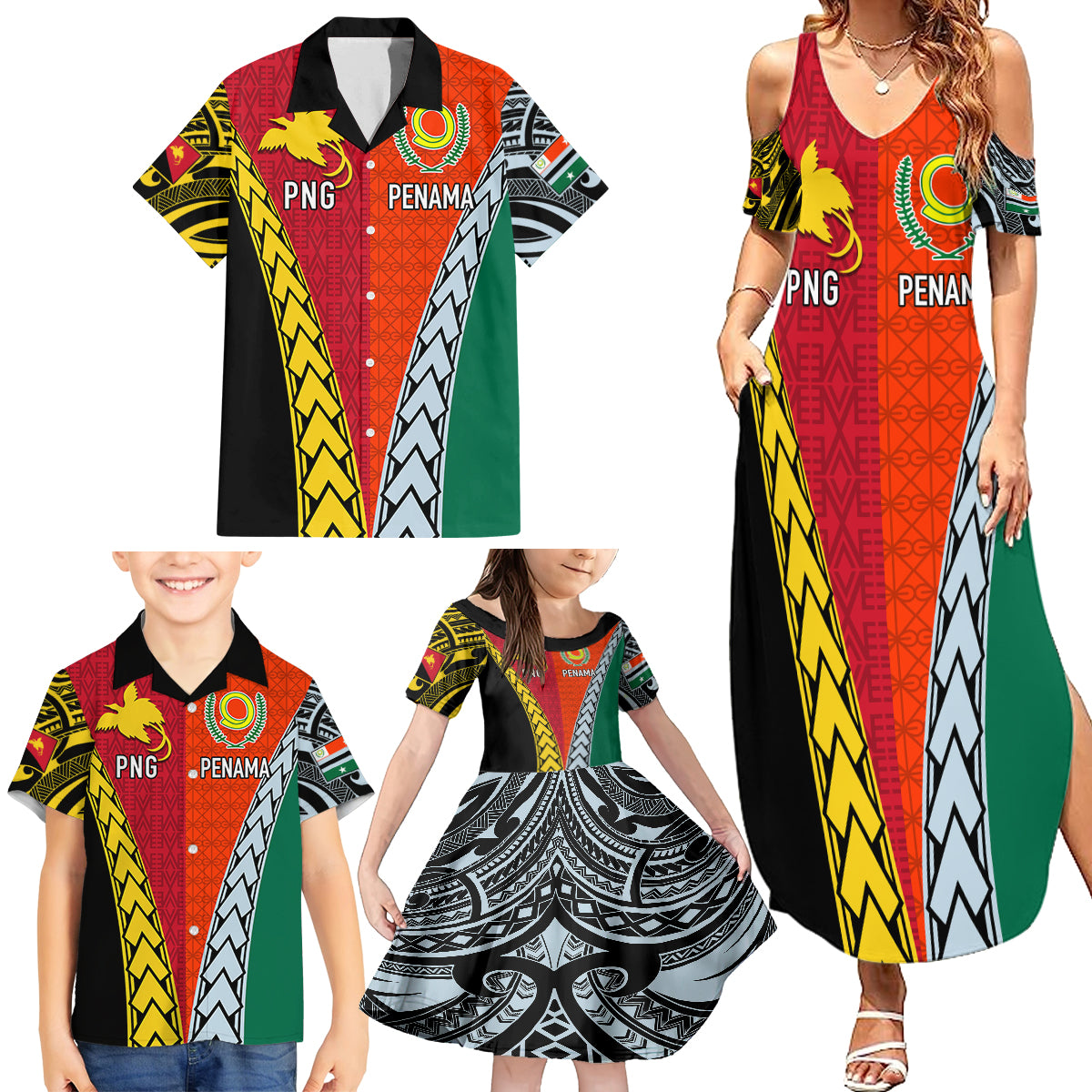 Personalised Papua New Guinea Mix Penama Family Matching Summer Maxi Dress and Hawaiian Shirt Tribal Patterns Half-Half Style - Wonder Print Shop