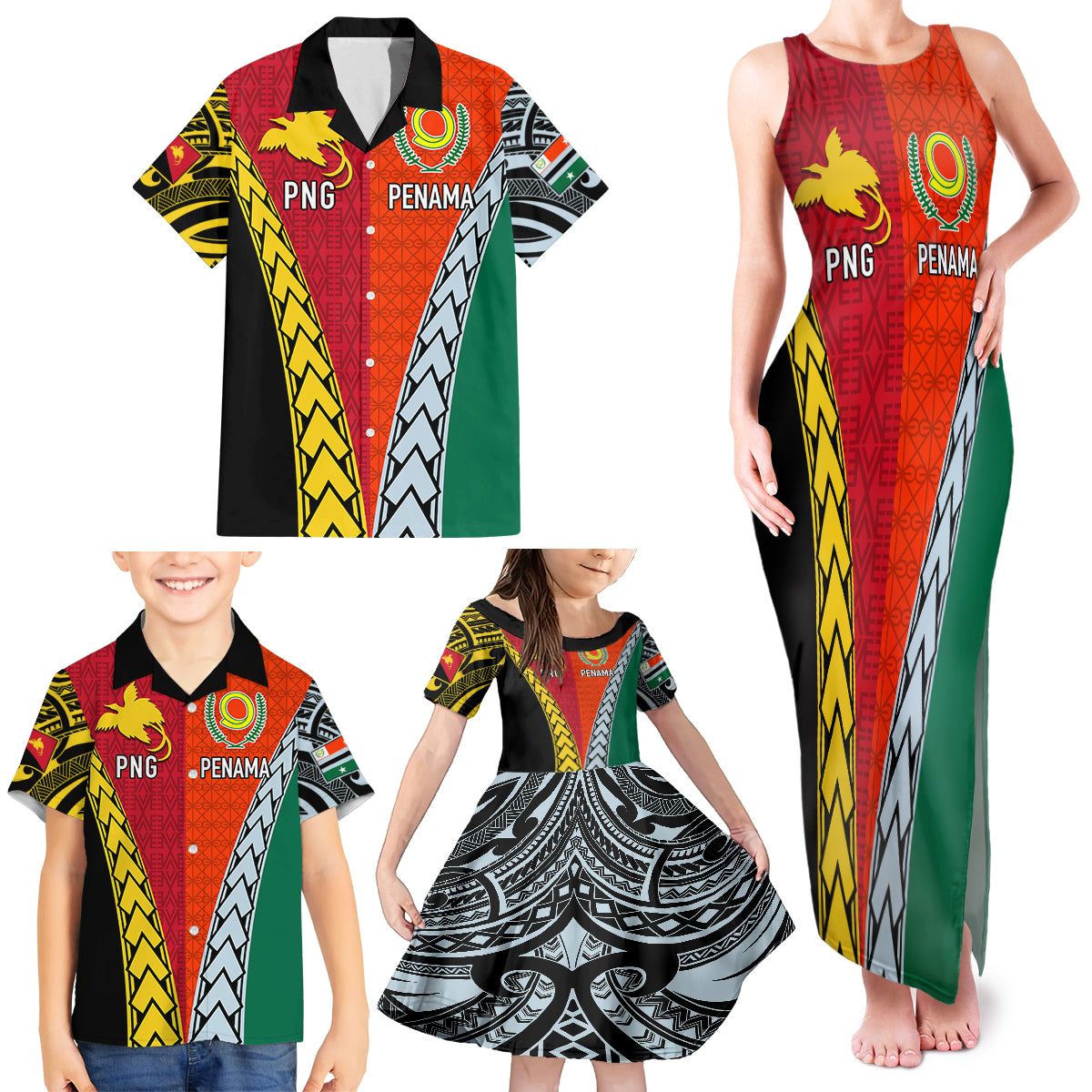 Personalised Papua New Guinea Mix Penama Family Matching Tank Maxi Dress and Hawaiian Shirt Tribal Patterns Half-Half Style - Wonder Print Shop