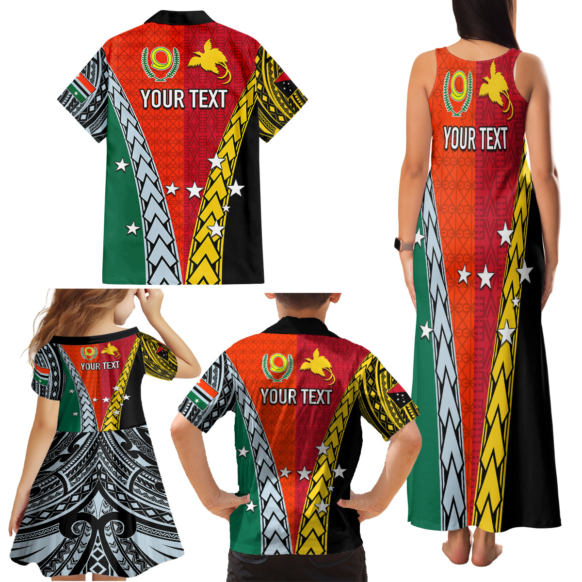 Personalised Papua New Guinea Mix Penama Family Matching Tank Maxi Dress and Hawaiian Shirt Tribal Patterns Half-Half Style - Wonder Print Shop