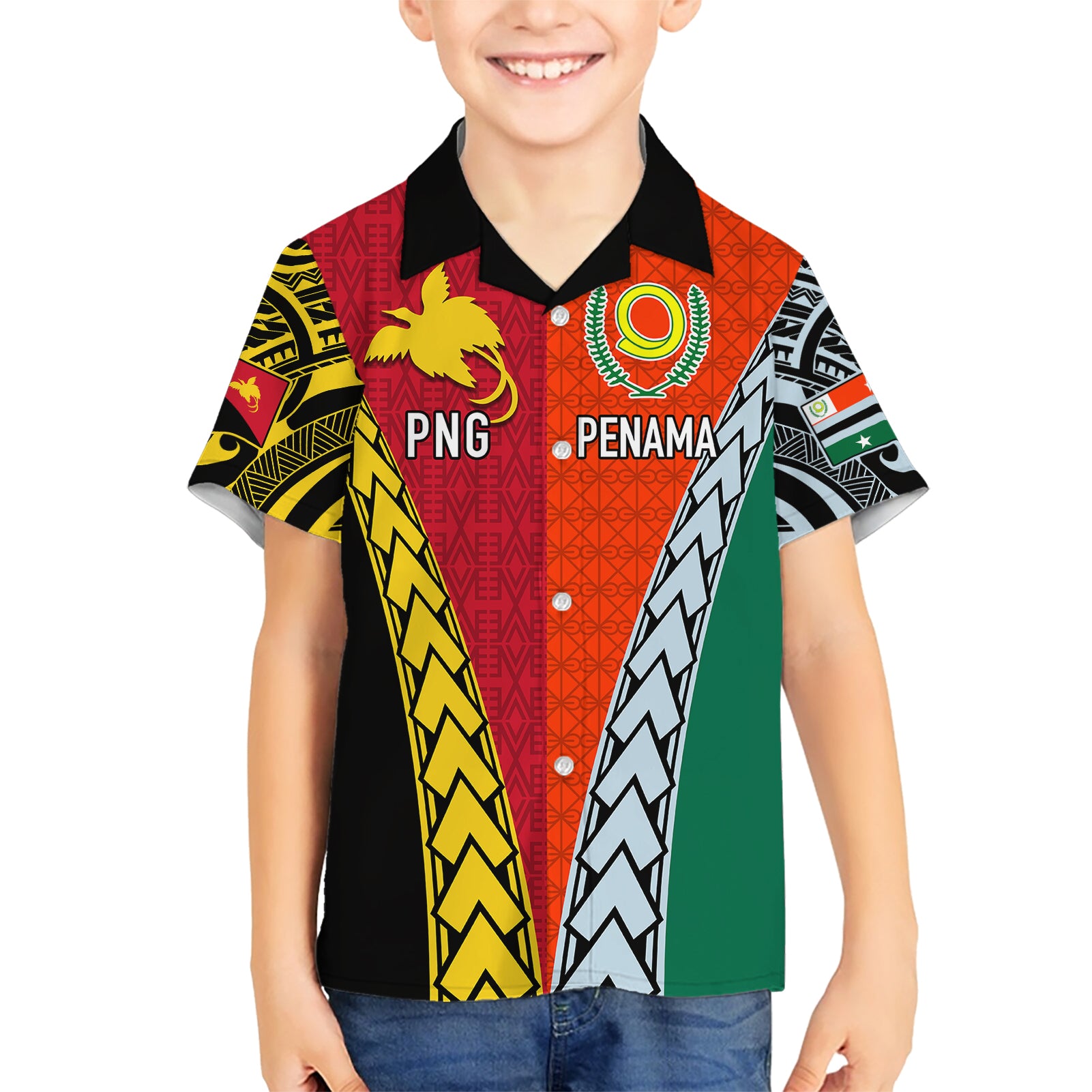 Personalised Papua New Guinea Mix Penama Kid Hawaiian Shirt Tribal Patterns Half-Half Style - Wonder Print Shop
