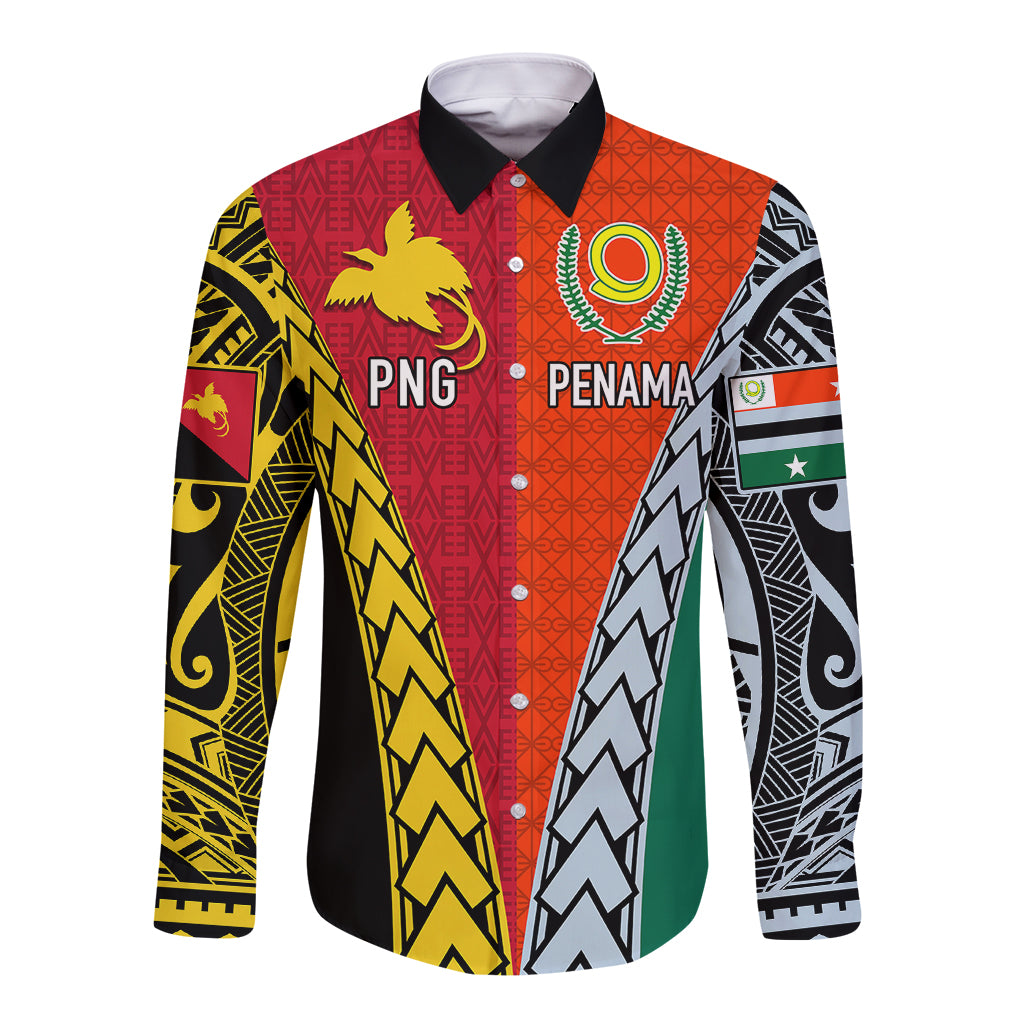 Personalised Papua New Guinea Mix Penama Long Sleeve Button Shirt Tribal Patterns Half-Half Style - Wonder Print Shop