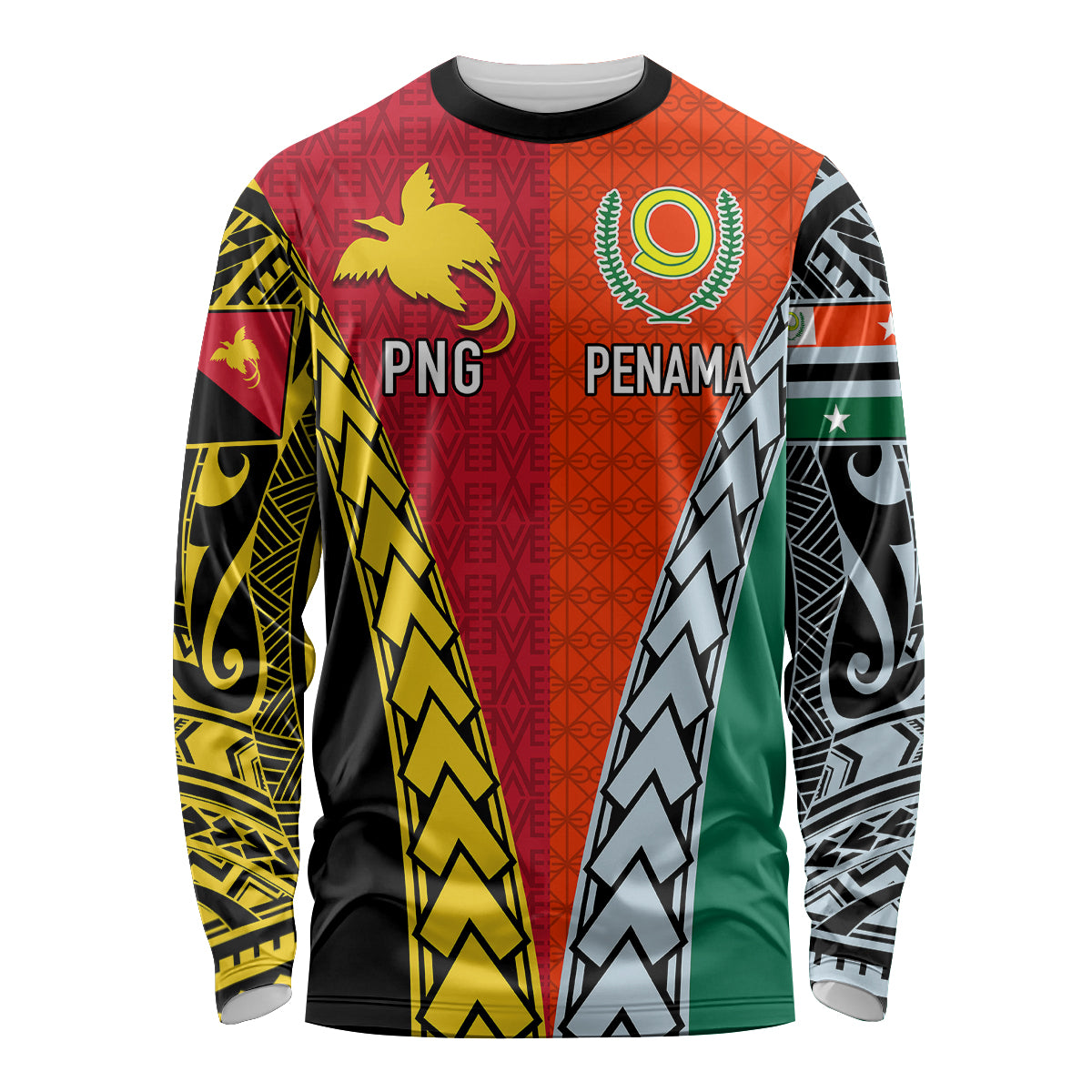 Personalised Papua New Guinea Mix Penama Long Sleeve Shirt Tribal Patterns Half-Half Style - Wonder Print Shop