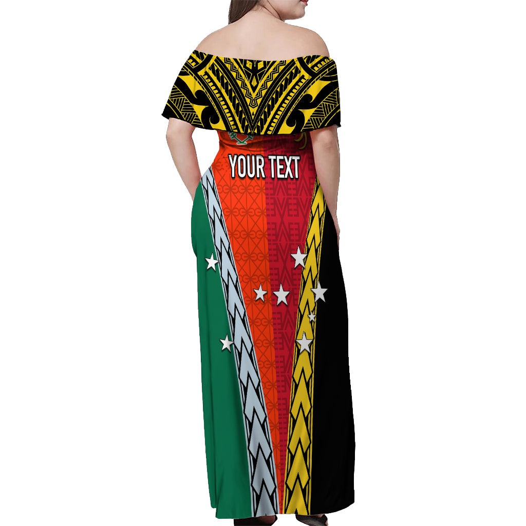 Personalised Papua New Guinea Mix Penama Off Shoulder Maxi Dress Tribal Patterns Half-Half Style - Wonder Print Shop