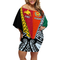 Personalised Papua New Guinea Mix Penama Off Shoulder Short Dress Tribal Patterns Half-Half Style - Wonder Print Shop