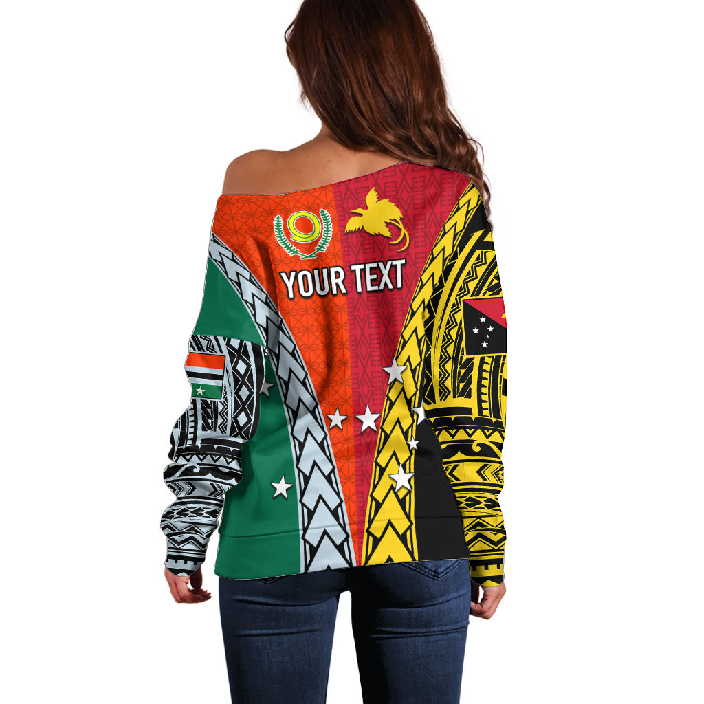 Personalised Papua New Guinea Mix Penama Off Shoulder Sweater Tribal Patterns Half-Half Style - Wonder Print Shop