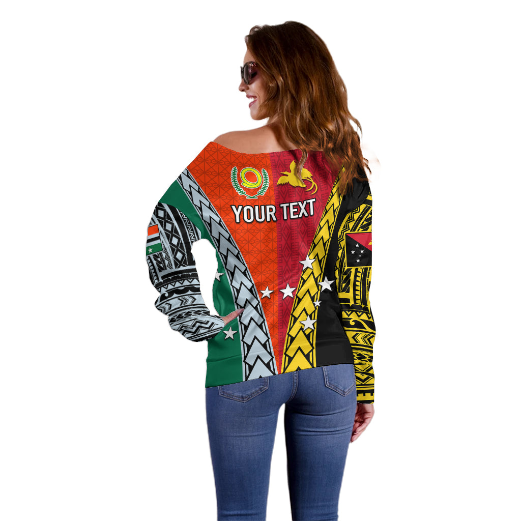 Personalised Papua New Guinea Mix Penama Off Shoulder Sweater Tribal Patterns Half-Half Style - Wonder Print Shop