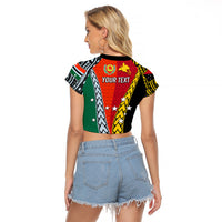Personalised Papua New Guinea Mix Penama Raglan Cropped T Shirt Tribal Patterns Half-Half Style - Wonder Print Shop