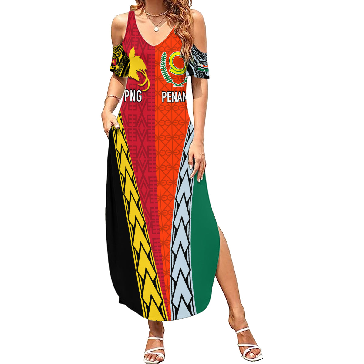 Personalised Papua New Guinea Mix Penama Summer Maxi Dress Tribal Patterns Half-Half Style - Wonder Print Shop
