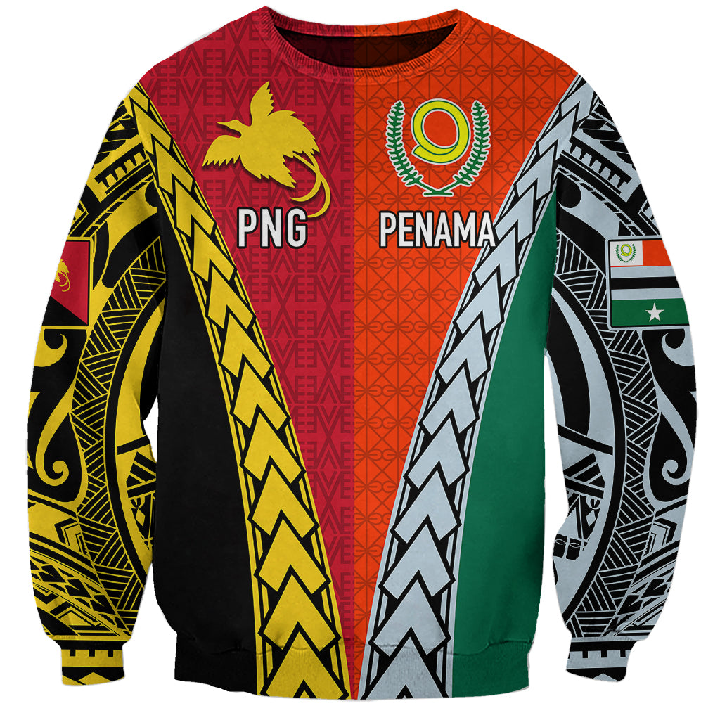 Personalised Papua New Guinea Mix Penama Sweatshirt Tribal Patterns Half-Half Style - Wonder Print Shop