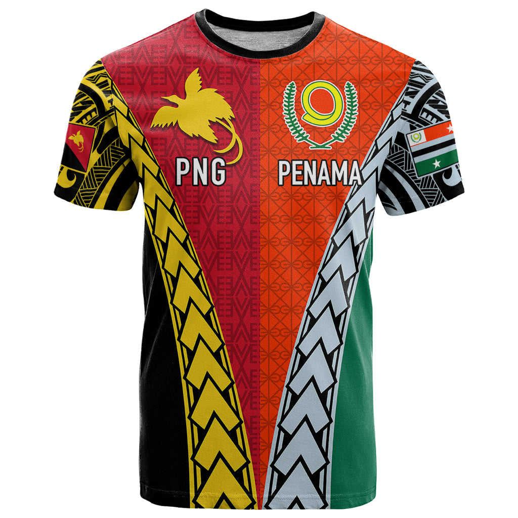 Personalised Papua New Guinea Mix Penama T Shirt Tribal Patterns Half-Half Style - Wonder Print Shop