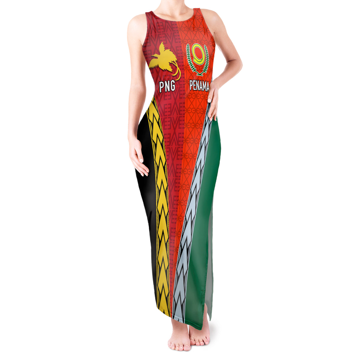 Personalised Papua New Guinea Mix Penama Tank Maxi Dress Tribal Patterns Half-Half Style - Wonder Print Shop