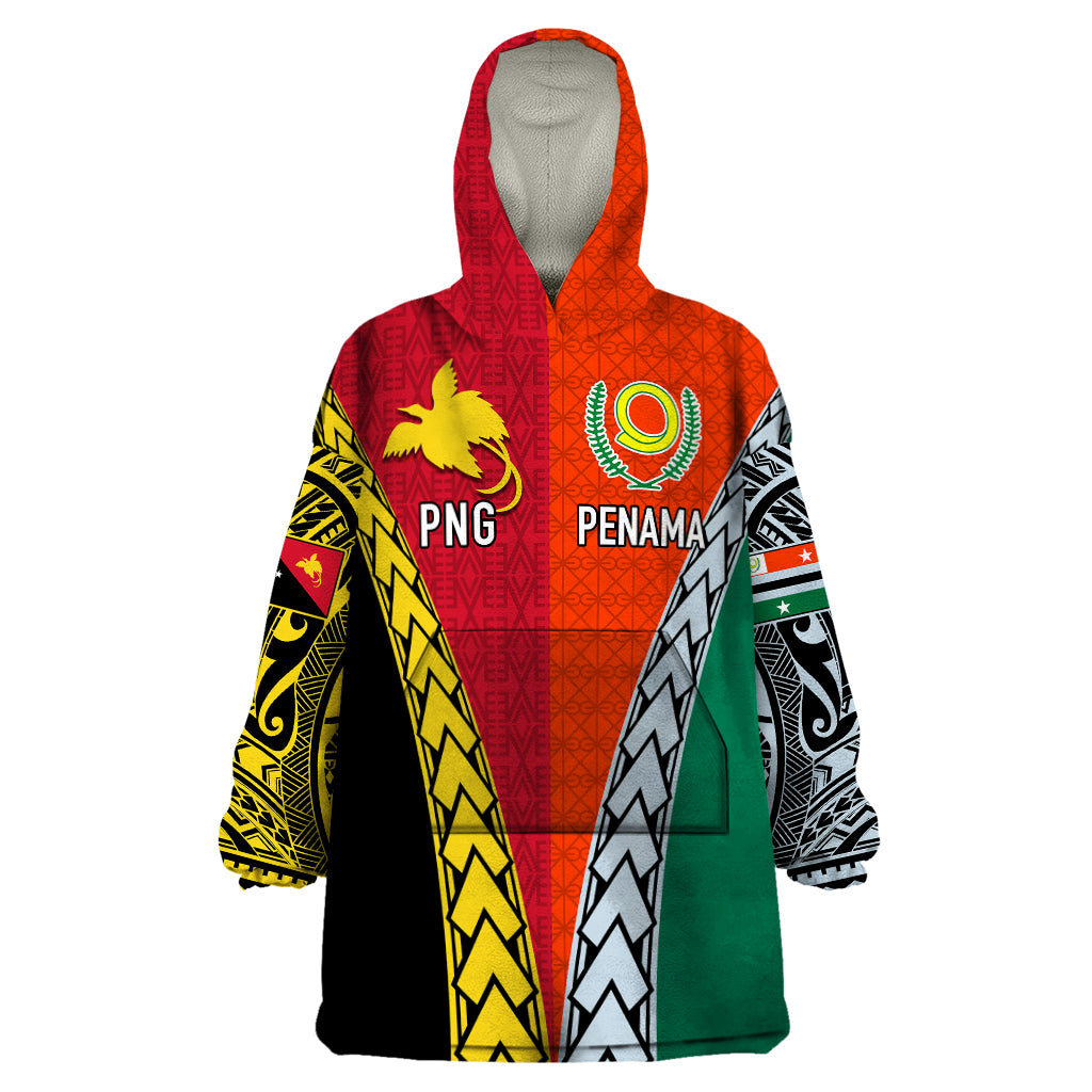 Personalised Papua New Guinea Mix Penama Wearable Blanket Hoodie Tribal Patterns Half-Half Style - Wonder Print Shop