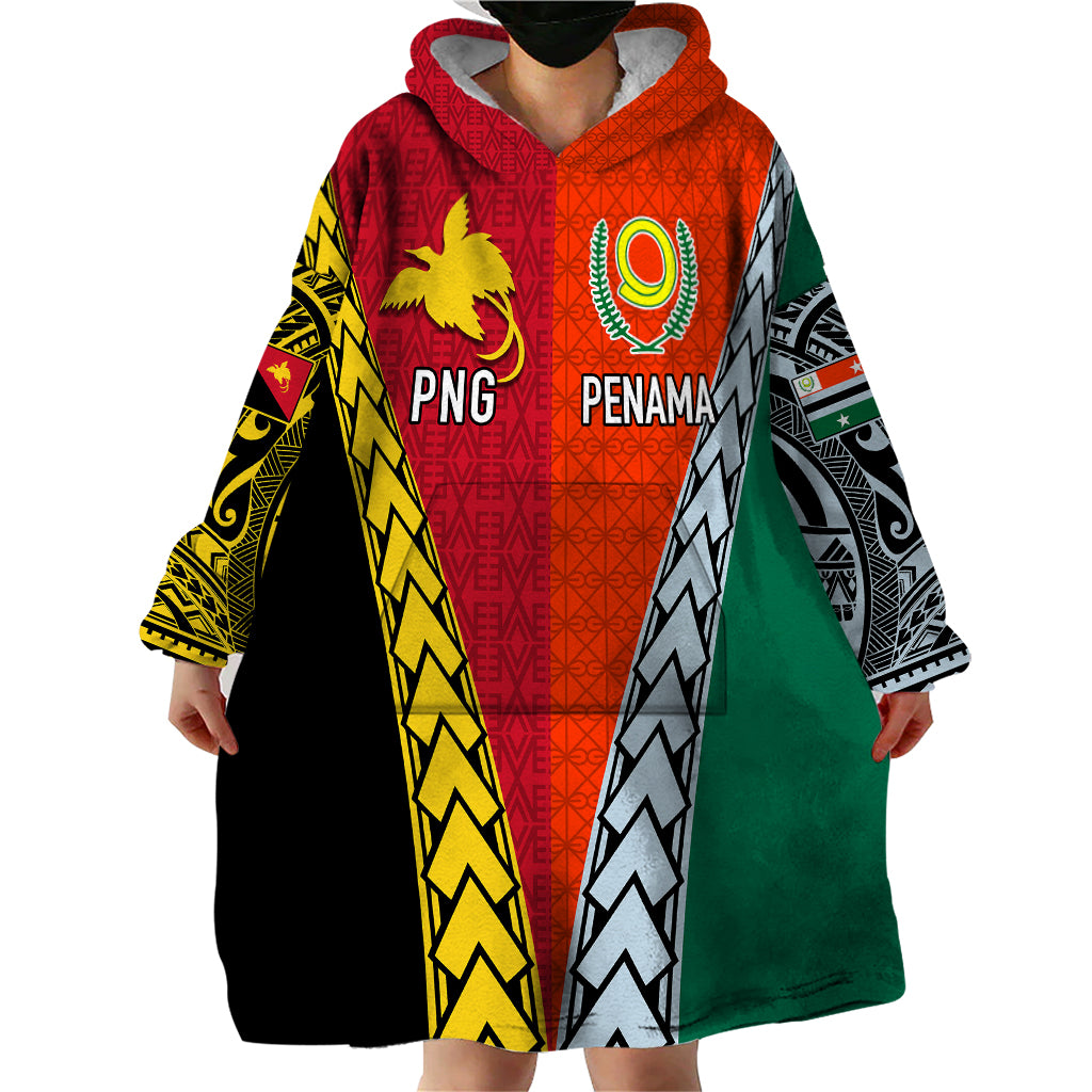 Personalised Papua New Guinea Mix Penama Wearable Blanket Hoodie Tribal Patterns Half-Half Style - Wonder Print Shop